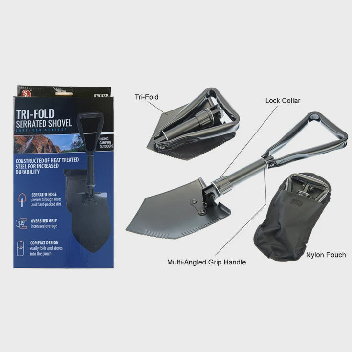 Tri-Fold Serrated Shovel with Carry Pouch